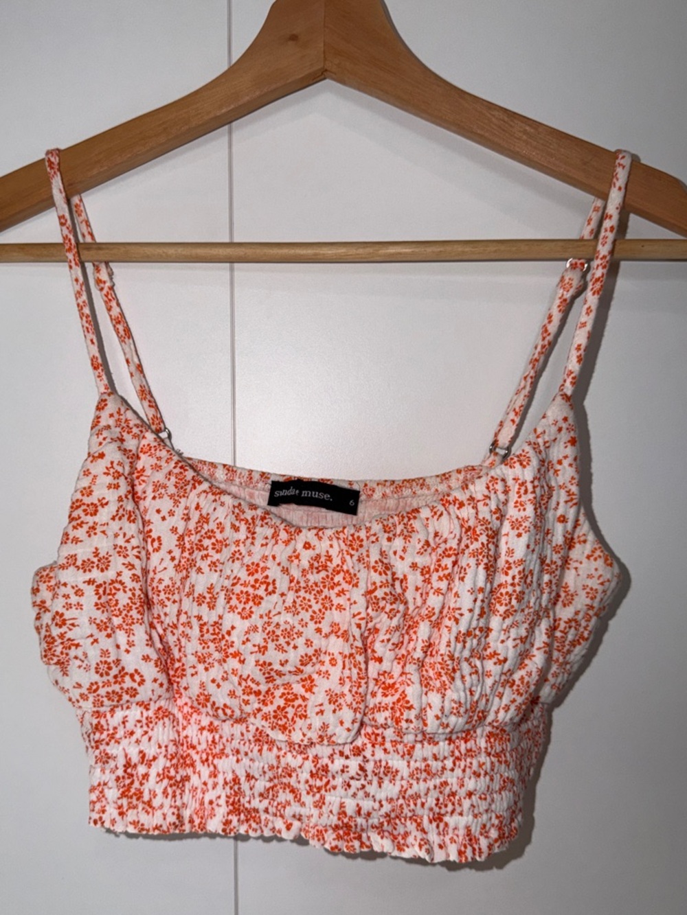 Sundae Muse White and Orange Floral Smocked Crop Top